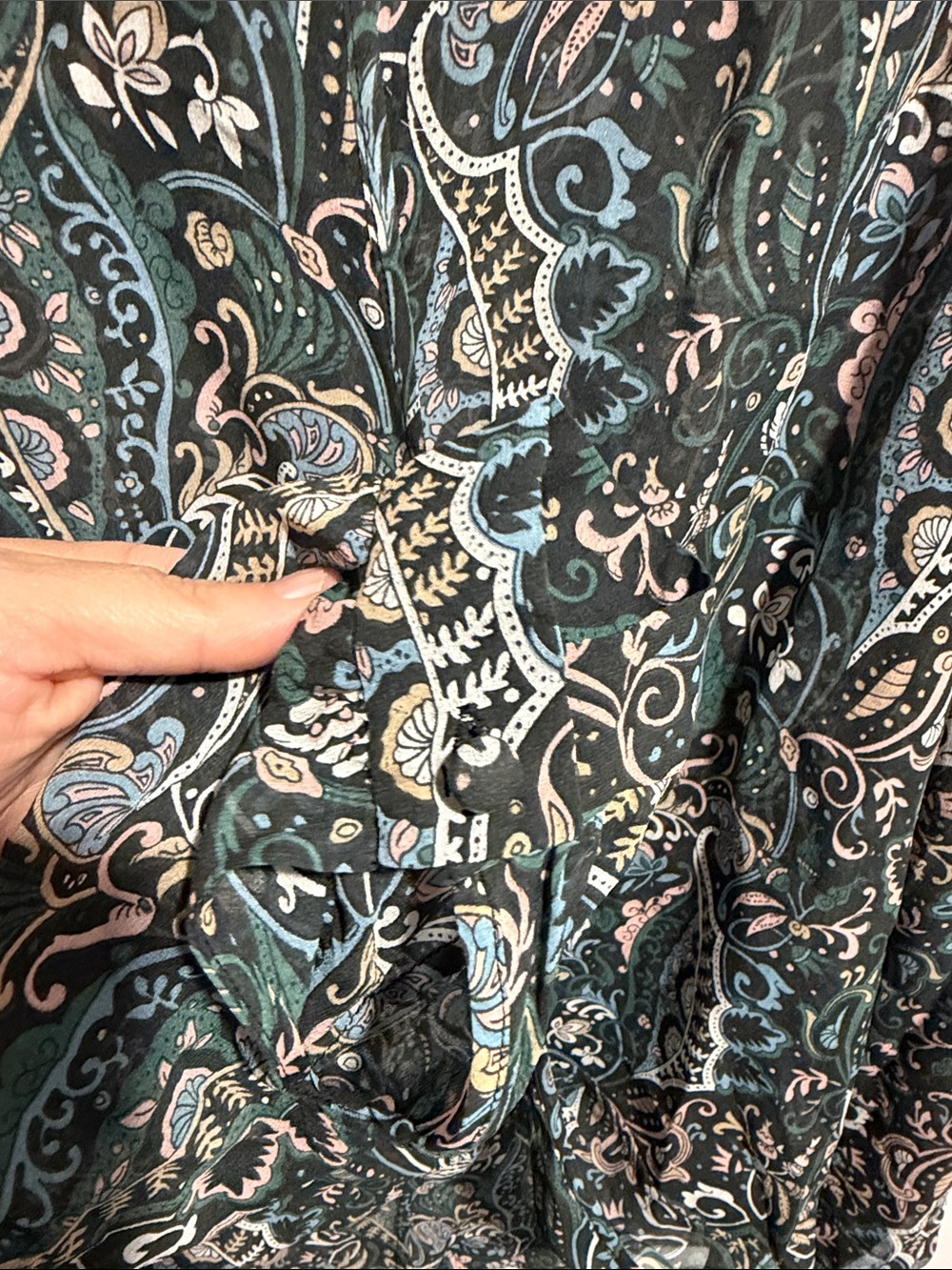 Veronica Beard Paisley Long-Sleeve Twist Front High-Low 100% Silk Blouse - Picture 6 of 9